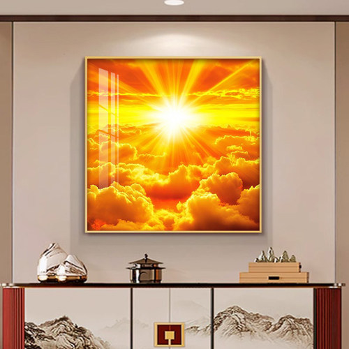旭日东升挂画餐厅画卧室床头背景墙装饰画鸿运当头玄关斗柜晶瓷画