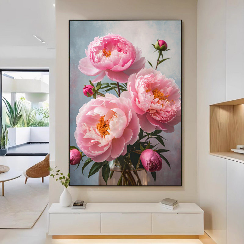 轻奢牡丹花装饰画花开富贵大气入户玄关挂画走廊过道背景墙面壁画,家居饰品,现代装饰画,淘宝优惠券,粉丝福利购,淘宝优惠卷