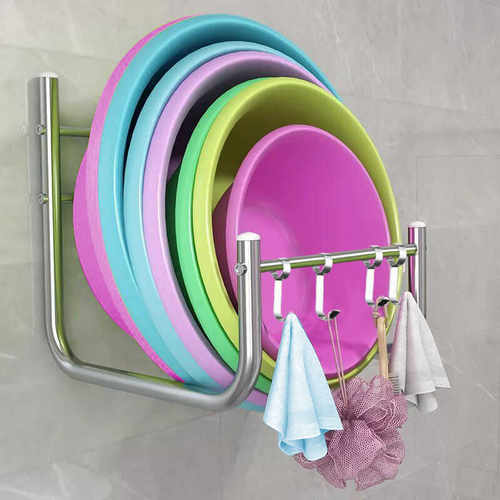 壁挂免打孔盆子收纳架多功能