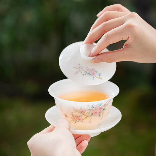 德化璞玉白瓷手工大号盖碗茶杯