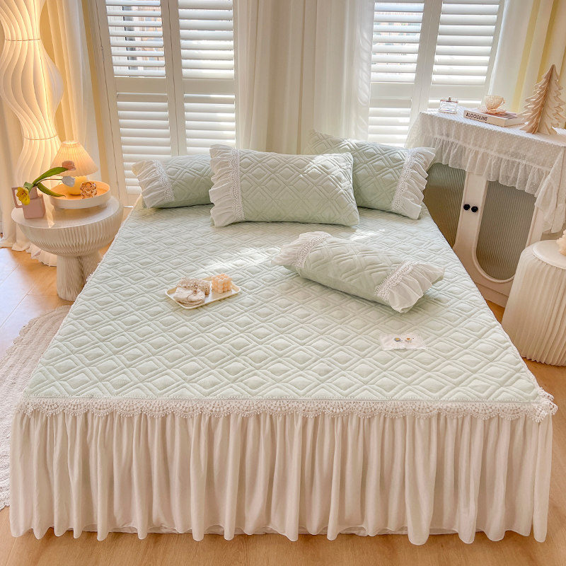 2024新少女风牛奶绒夹棉床裙单件花边加厚床罩公主床垫保护套秋冬,床上用品,床裙,淘宝优惠券,粉丝福利购,淘宝优惠卷