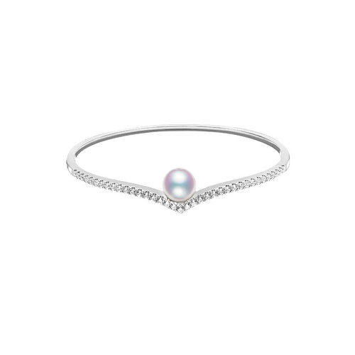 约瑟芬同款皇冠V字造型18K金天然海水akoya珍珠钻石手镯时尚气质