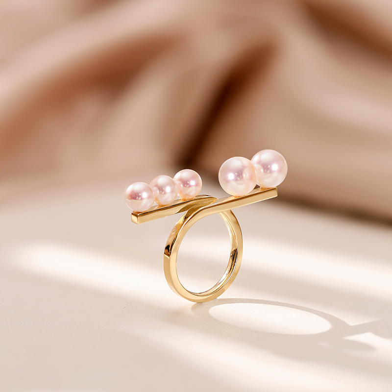 T家同款18k金5珠平衡木戒指