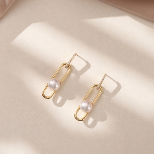日本akoya天女海水珍珠耳环18k金钻石回形针耳钉耳饰