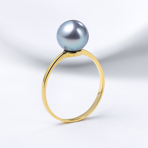 现货基础款18K金单珠戒指天然海水珍珠银灰蓝akoya真多麻珍珠戒指