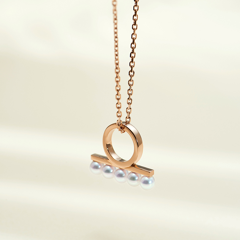 T家款18K金项链平衡木系列日本迷你Akoya天然海水珍珠吊坠女