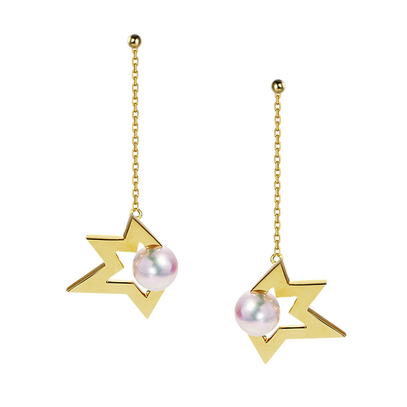 现货T家日本akoya天然海水珍珠耳线 18K黄金耳钉彗星耳线星辰系列