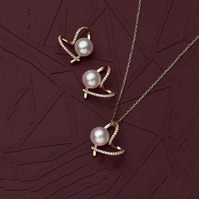 现货爱心系列送礼天然Akoya海水珍珠项链18K黄金镶嵌南非钻石颈饰