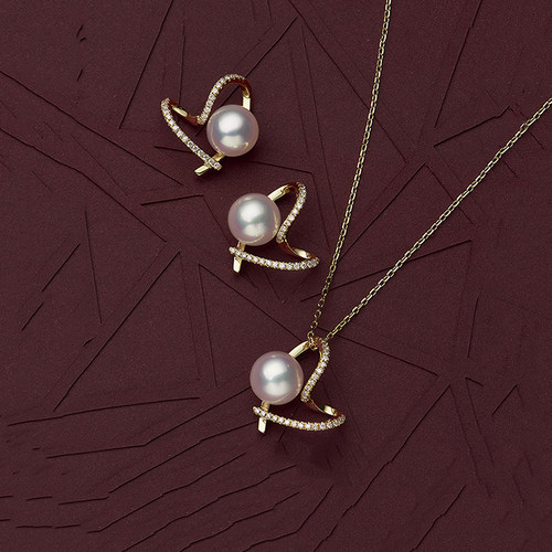 现货爱心系列送礼天然Akoya海水珍珠项链18K黄金镶嵌南非钻石颈饰