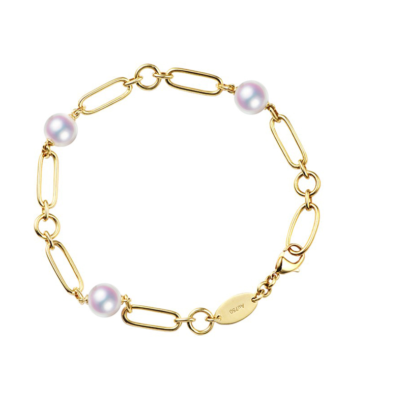 M家款链条手链天女akoya手饰18k厚金强光天然海水珍珠链送礼