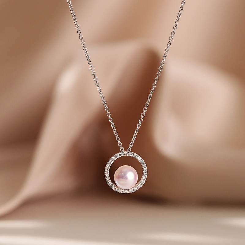 Akoya海水珍珠项链耳钉套装袁泉同款钻石珍珠吊坠