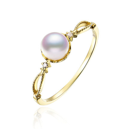 现货顺丰秒发18k黄金天然花珠akoya海水珍珠戒指女款钻石复古戒指