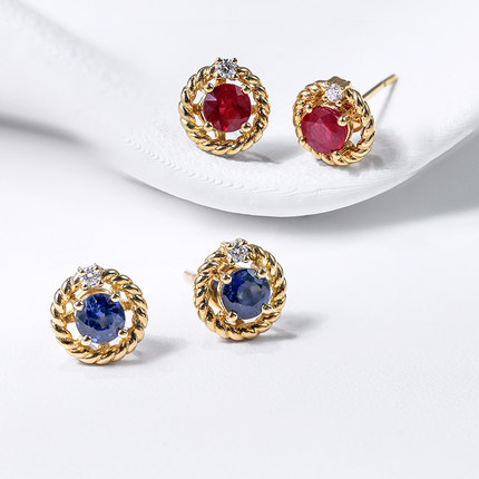 现货斯里兰卡蓝宝石耳钉皇家蓝天然鸽血红宝石耳环18K金钻石耳饰