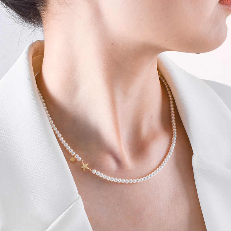 媲美akoya天然极光淡水珍珠项链女18K金扣baby小米珍珠锁骨链