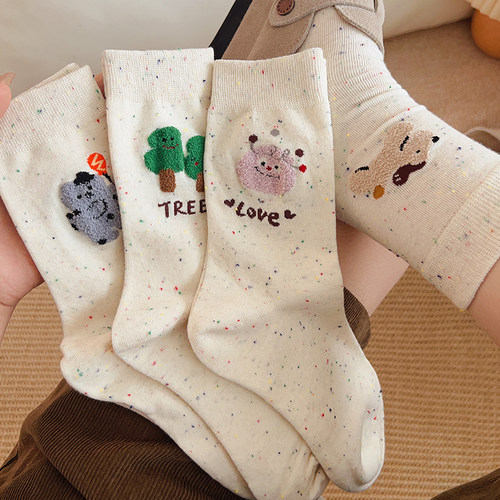 卡通袜子女棉袜日系点子纱长袜