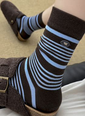 字母条纹袜子女中筒袜ins潮秋冬棉袜运动堆堆袜网红女生长筒长袜