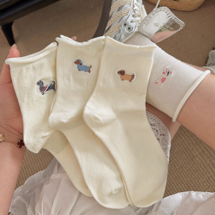 薄款 可爱卷边袜子女堆堆袜纯棉夏季 日系女生中筒袜夏天ins潮长袜