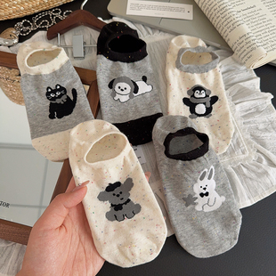 卡通透气夏天隐形短袜 薄款 新款 可爱船袜女纯棉不掉跟防滑袜子夏季