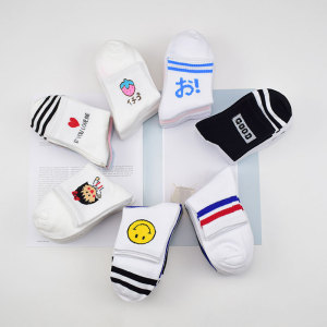 袜子女中筒袜韩版学院风日系二杠可爱笑脸学生棒球复古百搭原宿潮