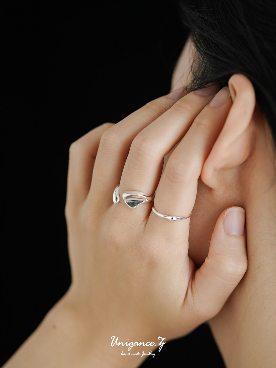 由观unig/咏露珠/新中式s925纯银可调节开口戒指百搭简约细戒指