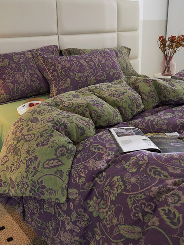 纯棉双层纱被套单件ab面复古风色织提花全棉100棉纱布A类床单被罩