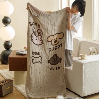 儿童大人卡通洗澡巾大毛巾四层水洗全棉纱布浴巾家用纯棉吸水速干