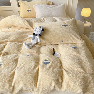 冬季加厚泰迪牛奶绒床上四件套双面加绒可爱被套床品珊瑚绒面床单
