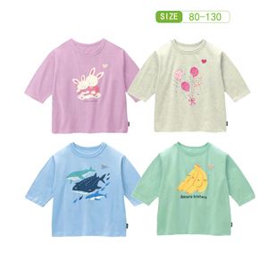 女童短袖t恤纯棉日系儿童七分袖体恤衣服女大童卡通上衣打底衫