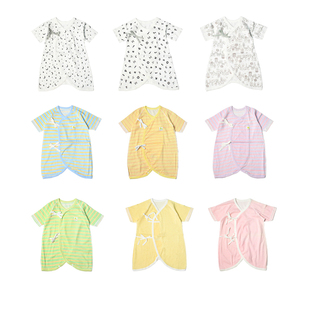 婴儿蝴蝶衣纯棉连体衣男薄款衣服宝宝短袖无骨睡衣新生儿和尚服夏