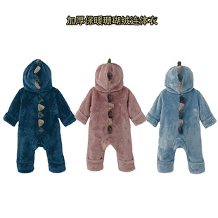 儿童一体服恐龙衣服宝宝卡通连体睡衣女童秋冬加厚珊瑚绒男孩爬服