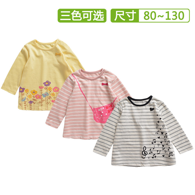 新款外贸童装女宝宝长袖上衣圆领套头纯棉外出服T恤A字型春秋款