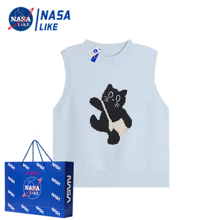 NASA女童猫咪毛衣马甲秋冬新款中大儿童可爱时髦叠穿针织坎肩上衣
