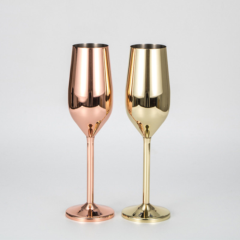 304不锈钢高脚红酒杯 香槟杯玫瑰金属鸡尾酒杯 家用白酒杯子 装饰