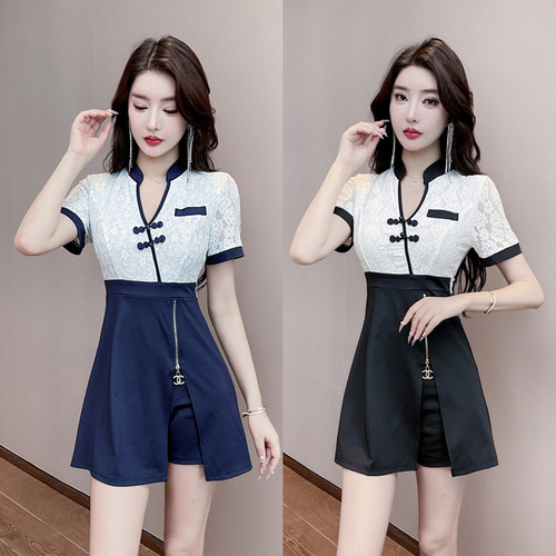 技师工作服改良旗袍气质套装女