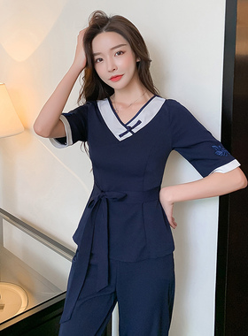 2022春夏新款美容院高端工作服SPA气质工衣酒店足浴沐足技师工服