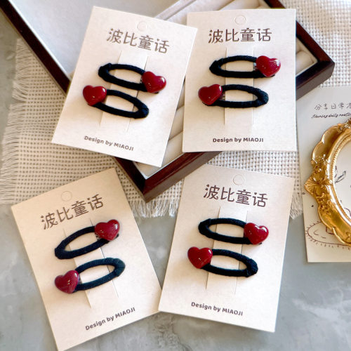 新款安克拉红爱心发夹女侧边刘海碎发bb夹儿童头饰手工发夹边夹
