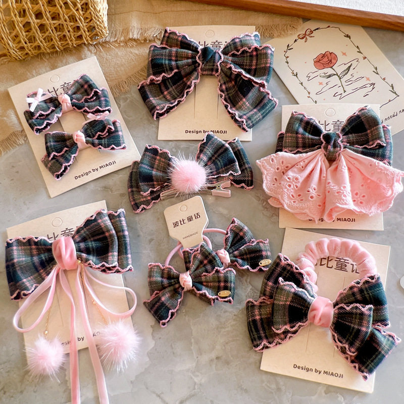 英伦风儿童头饰蕾丝格子水貂毛布艺蝴蝶结儿童发夹发圈飘带发饰,童装/婴儿装/亲子装,发饰,淘宝优惠券,粉丝福利购,淘宝优惠卷