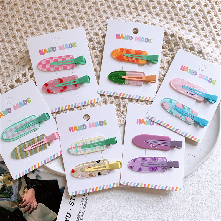 甜美可爱儿童亚克力无痕发夹少女化妆侧边刘海夹碎发对装发卡头饰