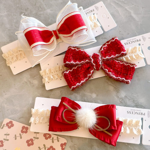 韩版秋新款酒红色系大蝴蝶结婴儿发带 可爱小宝宝护脑门女童发饰