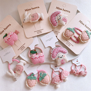 粉色系儿童布艺塞棉可爱卡通水果发夹发圈甜美女童扎头发皮筋发绳