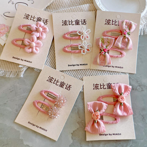 春新款可爱小清新刺绣花朵女童发绳 BB夹花朵发圈皮筋儿童发饰品