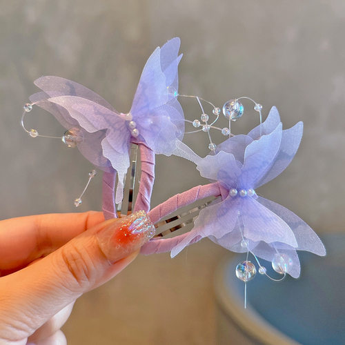 2026春款仙气渐变蝴蝶儿童对夹 网红编发做造型女童BB夹头饰发饰