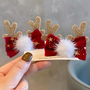25欧美圣诞节儿童发饰鹿角立体发夹女童对夹宝宝发饰头饰发夹