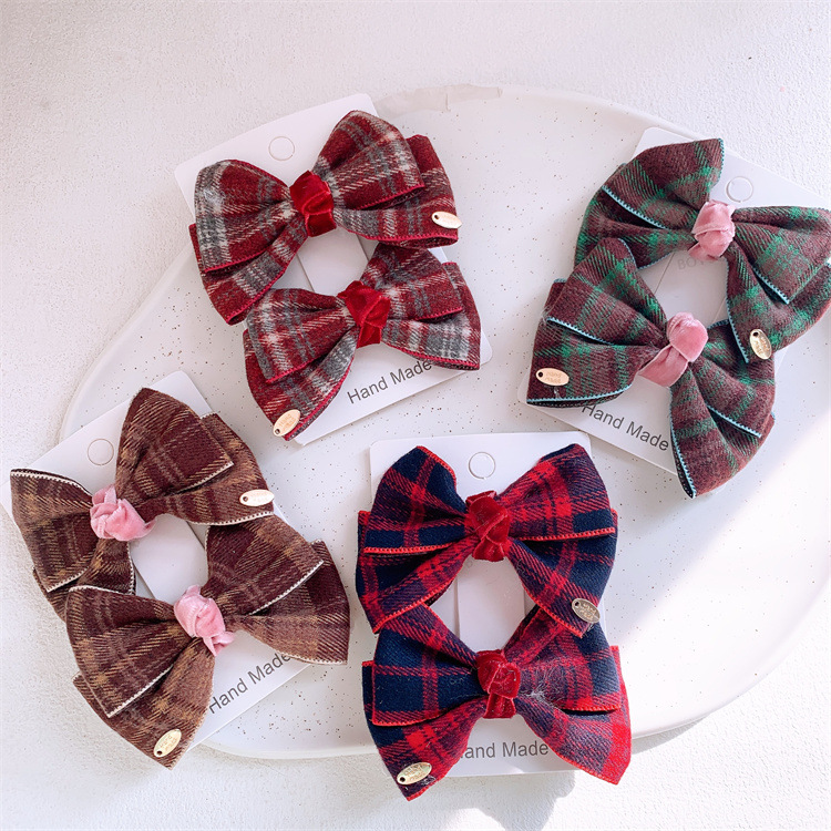 儿童英伦风格纹蝴蝶结发夹小女孩侧边刘海夹鸭嘴夹亲子款发卡头饰