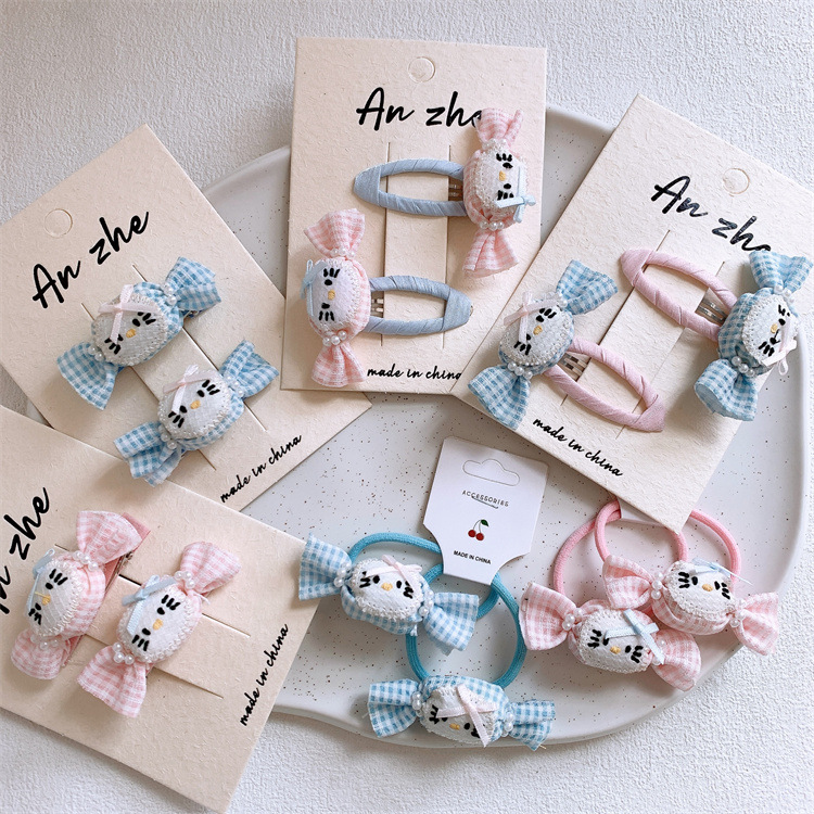 可爱儿童卡通格纹糖果发夹发圈刘海碎发BB夹小女孩扎头发皮筋头绳