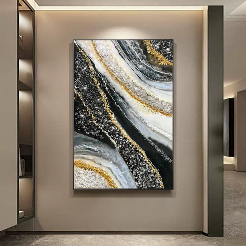 大芬村手绘油画玄关装饰画水晶壁画现代轻奢走廊过道墙挂画高级感