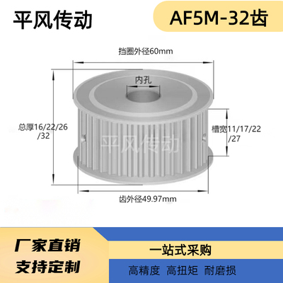 两面平同步轮 5M32齿/T 槽宽11 AF型 铝同步皮带轮 32P5M100-A-P