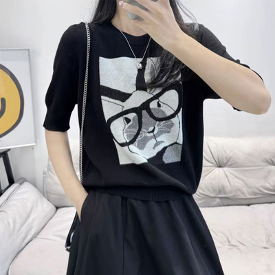 韩版卡通兔子针织短袖T恤女