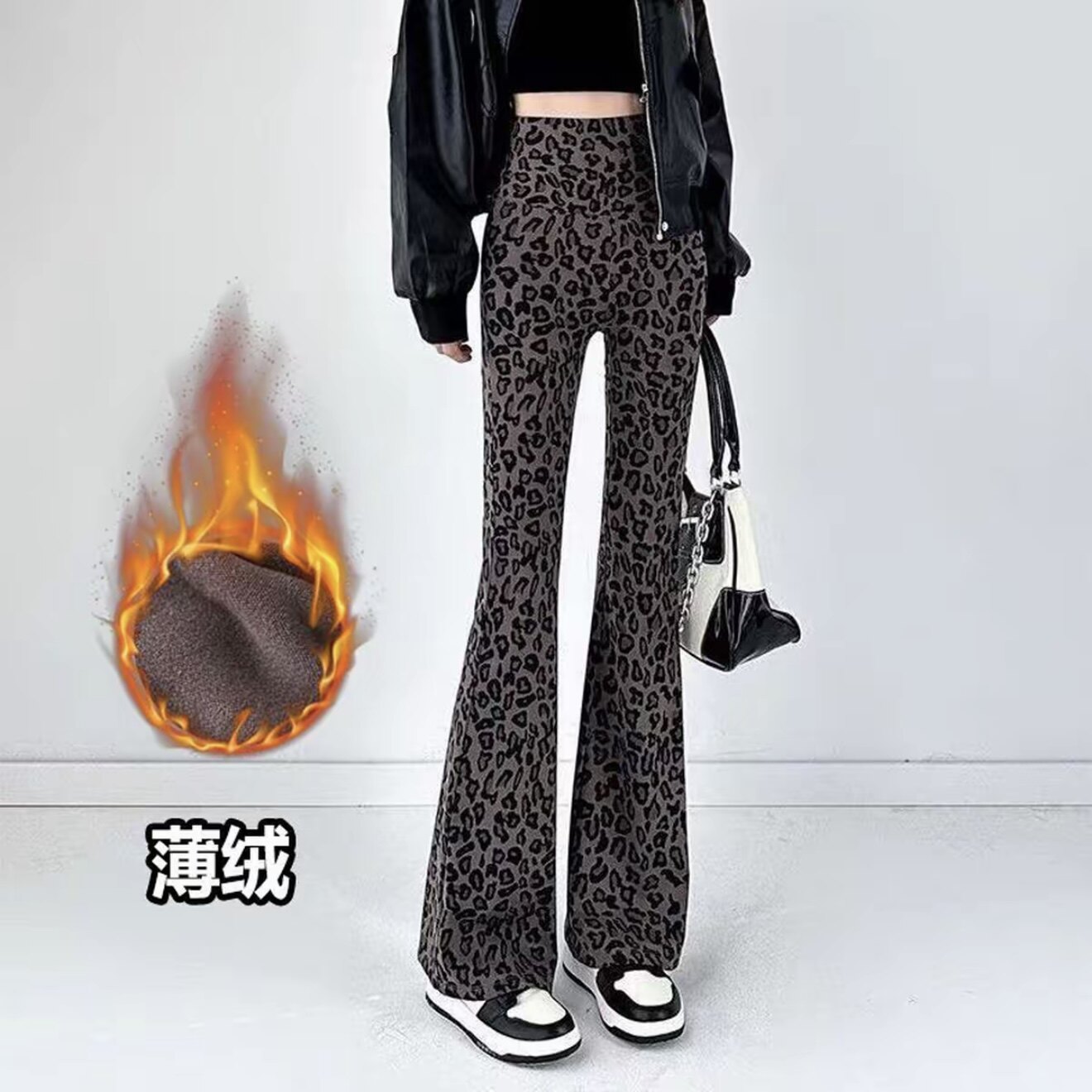 2026春夏薄款豹纹微喇鲨鱼裤女外穿高腰显瘦马蹄裤阔腿瑜伽喇叭裤