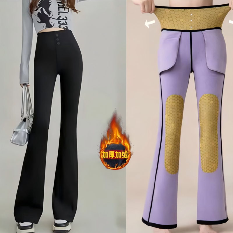 秋冬加绒加厚高腰弹力微喇鲨鱼裤